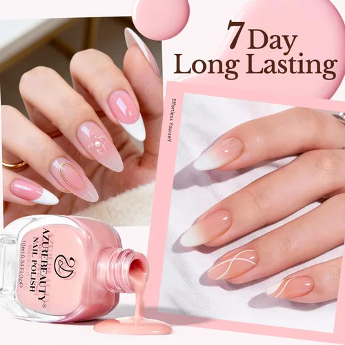 Vista 5 de AZUREBEAUTY Juego de esmaltes de uñas rosa nude (4 colores + capa superior), aspecto natural de gelatina lechosa, secado rápido, no necesita