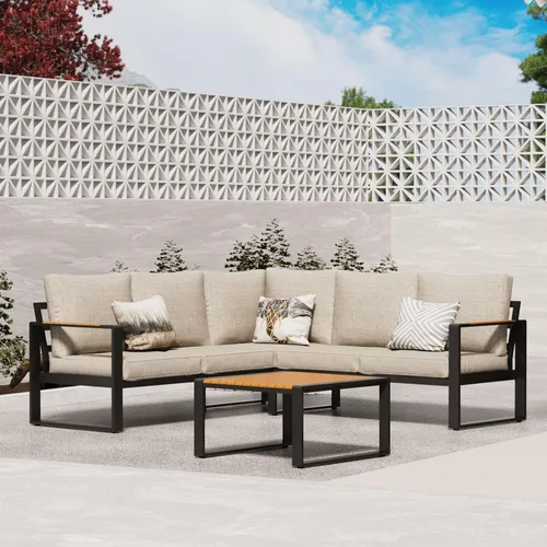 Vista 7 de Juego de muebles de aluminio para patio, sofá modular para todo tipo de clima, juegos de conversación de patio en forma de L, sofá esquinero