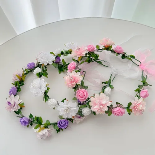 Vista 5 de Vividsun Corona de pelo de boda guirnalda floral corona ajustable rosa flor corona (3 piezas)