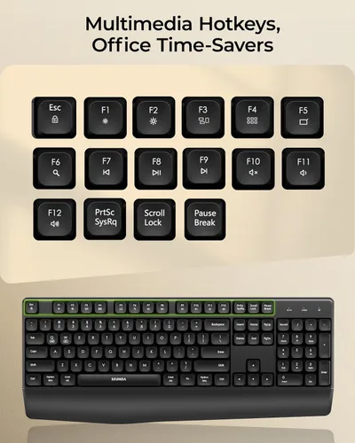 Vista 9 de Seenda COE200 - Combo de teclado y mouse inalámbricos Bluetooth con reposamuñecas USB/Bluetooth multi-device switching, quiet clicks, full