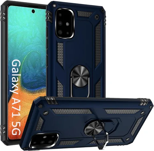 Vista 9 de Funda A71 5G para Samsung Galaxy A71 5G, con anillo de soporte, soporte ajustable, grado militar, protección resistente, a prueba de golpes, Negro