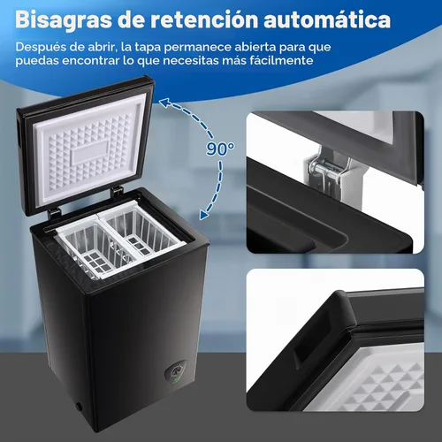 Vista 7 de WANAI Congelador de pecho profundo 2,2 pies cúbicos con cestas de Negro