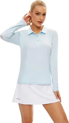 Vista 6 de Camisa polo de golf de manga larga para mujer, con protección solar UPF50+, absorbe la humedad, secado rápido