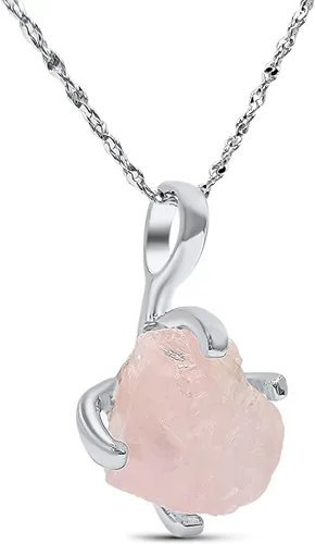 Vista 11 de Collar de cadena con colgante de piedra preciosa natural en bruto con oro blanco sobre plata de ley 925, piedra natal delicado regalo solitario