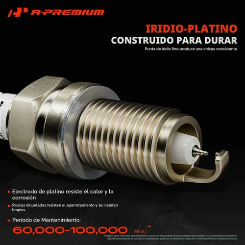 Vista 4 de A-Premium Bujías de iridio platino compatibles con Nissan Altima 2007-2013, Rogue, Rogue Select, Sentra, Versa, Versa Note, Frontier, NV200 &