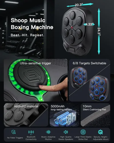 Vista 2 de shroop Máquina de boxeo musical para adultos y niños: entrenador interactivo de perforación Bluetooth montado en la pared, alta sensibilidad