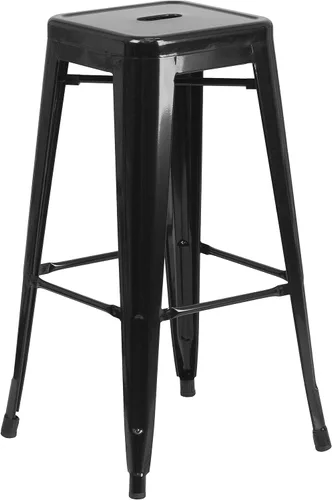 Vista 5 de EMMA + OLIVER Comercial 23.75SQ Negro Metal Indoor-Outdoor Bar Table Set-2 Taburetes Sin Respaldo