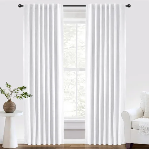 Vista 11 de INOVADAY Cortinas 100% opacas de 63 pulgadas de largo, juego de 2 paneles de lino con pestaña trasera, bolsillo para barra, cortinas opacas