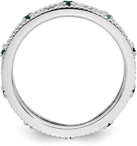 Vista 2 de Anillo de plata de ley 925 maciza apilable con piedras preciosas de mayo verde esmeralda