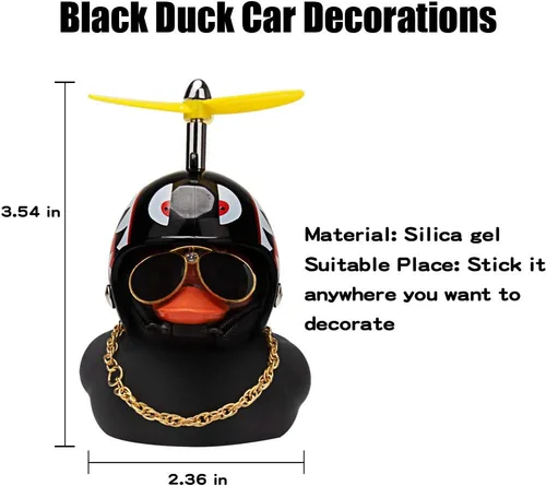 Vista 5 de wonuu Adornos de pato de goma para tablero de automóvil, juego de decoraciones de pato rosa con casco de hélice, lentes de sol, cadena dorada