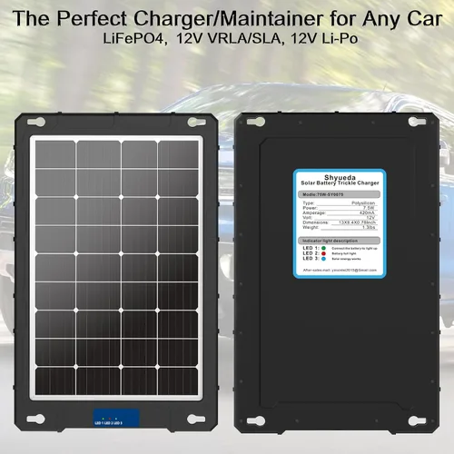 Vista 2 de Cargador de batería solar Pro de 12 V 7.5 W - Controlador MPPT inteligente integrado impermeable para automóviles, barcos automotrices y remolques