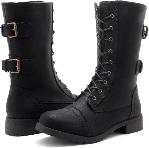 Vista 5 de Herstyle Florence2 Botas de combate militares con cordones a media pantorrilla para mujer