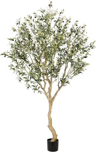 Vista 8 de Realead Árbol de olivo sintético de 4 pies – Plantas realistas de olivo de interior – Olivo falso con tronco grueso y frutas realistas – Olivos
