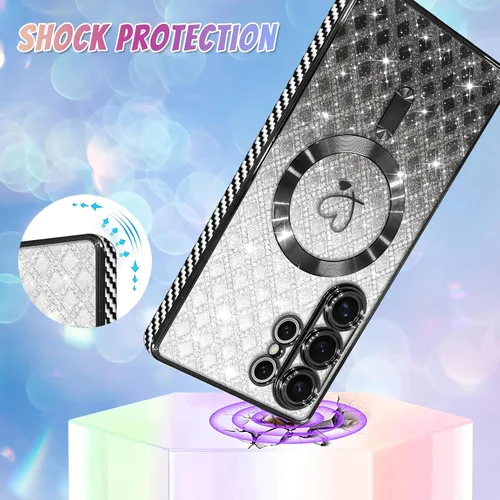 Vista 13 de Bonoma - Funda compatible con Samsung Galaxy S21 Plus, diseño de corazón con purpurina, color rosa Support for MagSafe, Plating Magnetic Case TPU