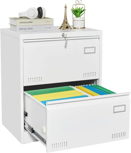 Vista 8 de Archivadores laterales de oficina con cerradura, archivadores de metal con bloqueo con 2 cajones, gabinete de oficina para oficina en casa, cajones