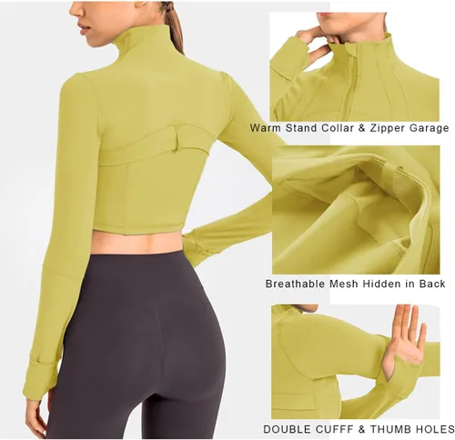 Vista 2 de KTILG Chaquetas ligeras de entrenamiento para mujer, con cremallera, deportes, correr, con agujeros para el pulgar, para entrenamiento atlético