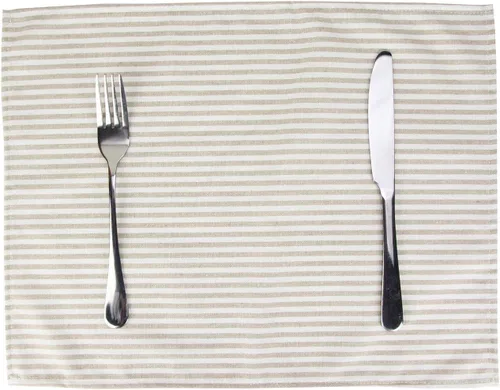 Vista 6 de Juego de 12 servilletas de tela de lino y algodón a rayas lisas, para eventos y uso doméstico (beige)