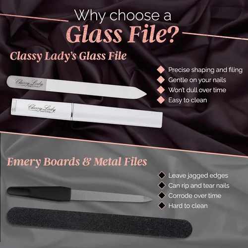 Vista 3 de ClassyLady - Lima de uñas de cristal, lima de uñas de vidrio con estuche para el cuidado profesional de las uñas con estuche