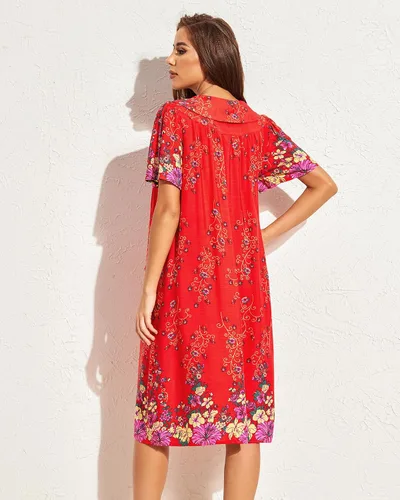 Vista 3 de Ekouaer Vestidos de casa para mujer con bolsillos Mumu Duster de manga corta camisón de tumbona impreso vestido de patio S-XXXL