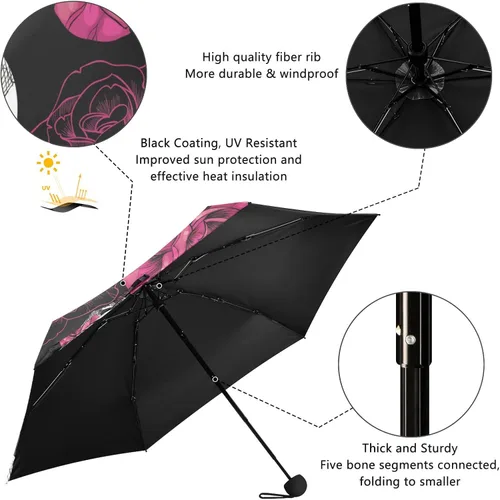 Vista 4 de Sombrilla de viaje plegable compacta con protección UV para 99% de protección UV, resistente al viento, a prueba de lluvia, pequeña luz a la moda