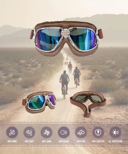 Vista 2 de CRG Sports goggle estilo vintage, aviador para motocicleta T11 - Clásico