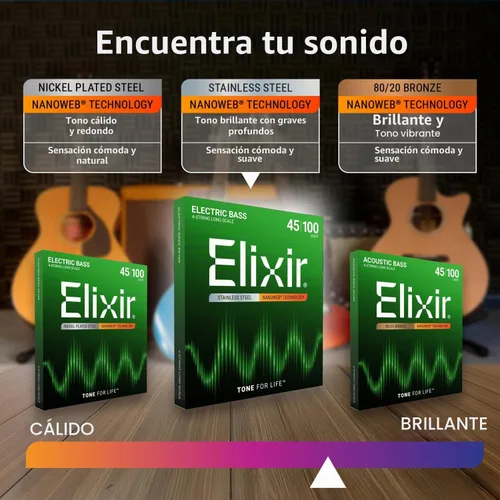 Vista 4 de Elixir, Cuerdas para bajo eléctrico, acero inoxidable, NANOWEB, 4 cuerdas