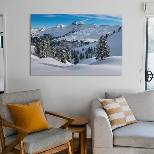 Vista 6 de Árbol, montaña, invierno, bosque, nieve, entorno natural, paisaje, pintura, decoración nórdica, sala de estar, decoración del hogar, 24 x 36