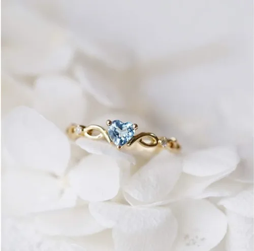 Vista 3 de 14k Gold Sea Blue Topaz Love Heart CZ Diamond Ring Women Anniversary Engagement Wedding Gemstone Ring