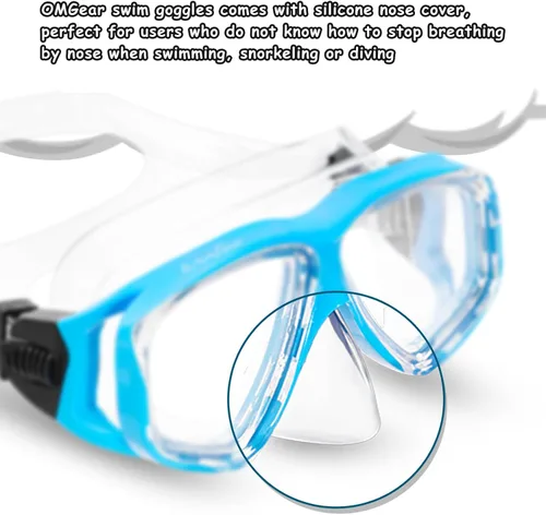 Vista 3 de OMGear - Gafas de natación con cubierta para la nariz, máscara de buceo y esnórquel, máscara para niños y adultos, máscara de esnórquel para buceo