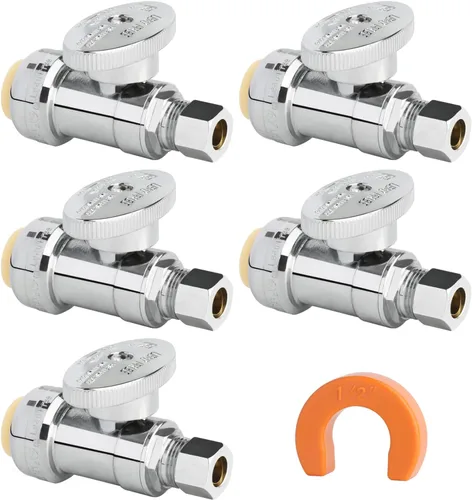 Vista 19 de Válvula de Parada Angular WiseWater 1/2" FNPT x 3/8" OD de Compresión, Válvula de Cierre de Inodoro de Cuarto de Vuelta de Latón Cromado para Baño