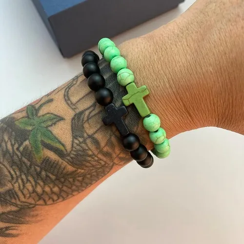 Vista 7 de Pulseras de cruz de cuentas de 0.315in para mujeres y hombres, pulsera elástica de oración para niños y niñas, regalos de cruz de amistad
