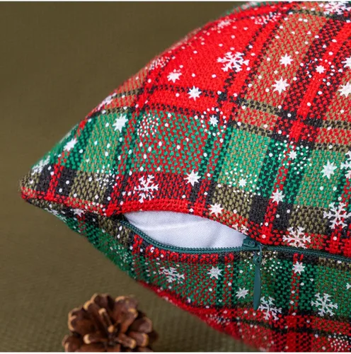 Vista 6 de MOJUN Paquete de 2 fundas de almohada decorativas de Navidad, fundas de almohada de copo de nieve a cuadros de Navidad, decoración de vacaciones
