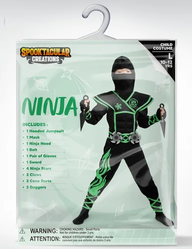 Vista 7 de Spooktacular Creations Disfraz de ninja para niños, conjunto de lujo de Ninja muscular, disfraz unisex de Kungfu de Halloween con accesorios de Verde