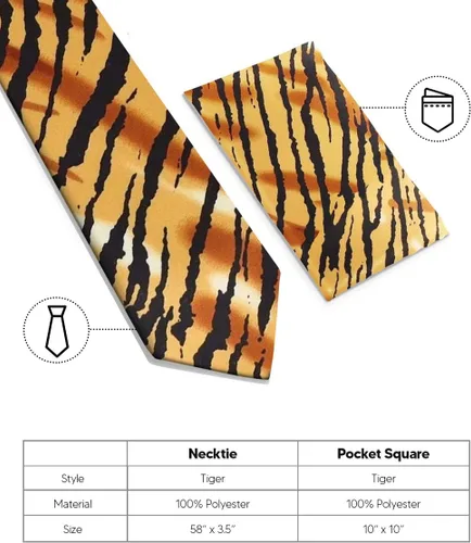 Vista 6 de Juego de corbata Kente con estampado africano y animal y pañuelo de bolsillo a juego