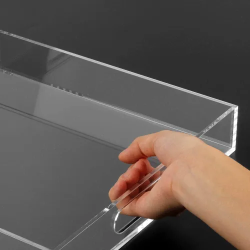 Vista 6 de Bandeja de acrílico para servir (12 x 12 x 2 pulgadas) con asas, a prueba de derrames, bandeja decorativa transparente para aperitivos, desayuno