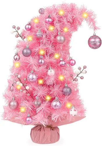 Vista 8 de Mini árbol de Navidad caprichoso de 2 pies con luces, bolas de bayas, 8 Verde lima
