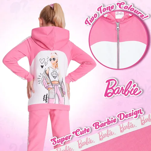 Vista 3 de Barbie Conjunto deportivo para niñas, sudadera con capucha y pantalones deportivos para niñas