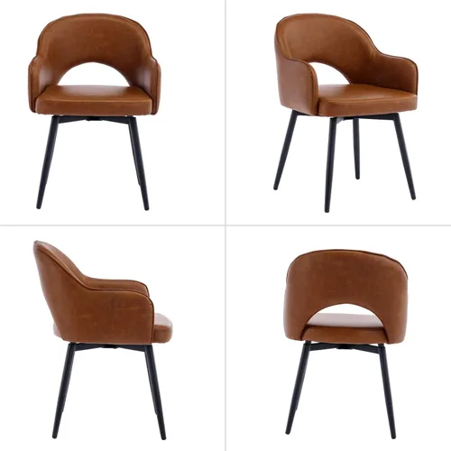 Vista 4 de HEAH-YO Juego de 2 sillas decorativas giratorias modernas, sillas de comedor de piel sintética con reposabrazos y patas de metal negro, sillas