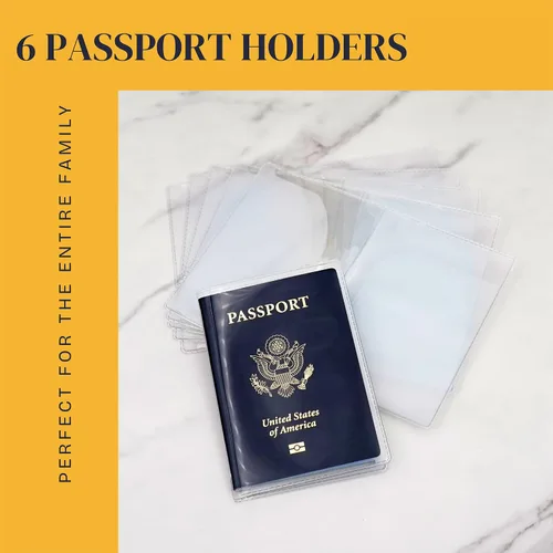 Vista 3 de Funda transparente para pasaporte (paquete de 6) – Protector de pasaporte con ranuras para tarjetas y boletos, soporte de plástico impermeable