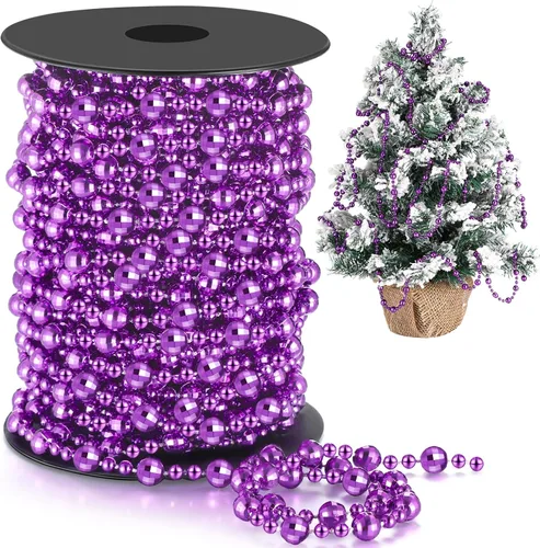 Vista 10 de Pangda Guirnalda de cuentas de 49 pies para árbol de Navidad, hilo de perlas artificiales de plástico, cadena de rollo para Navidad, manualidades
