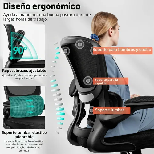 Vista 6 de BESTFAIR Silla de oficina ergonómica, silla de escritorio de malla transpirable cómoda con soporte lumbar, silla de computadora, silla de escritorio