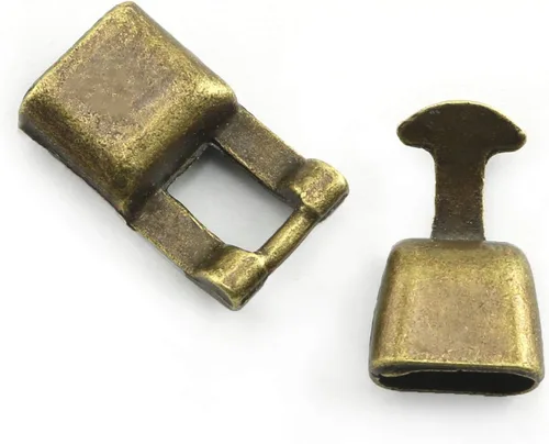Vista 3 de 12 juegos de pulseras de aleación de bronce antiguo y plata antigua con cierre de hebilla plana, tapa de extremo de cordón Connecto para pulsera
