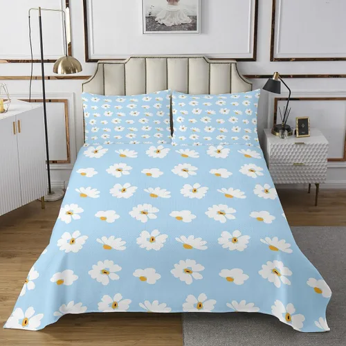 Vista 2 de Castle Fairy Daisy Florals Bedspread Twin Size,Cartoon Wildflowers Coverlet Set for Kids Girls Teens Adults Bedroom Decor,Retro Country