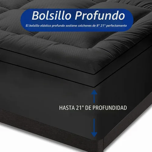 Vista 5 de Cubrecolchón de tamaño individual para dolor de espalda, funda de colchón refrescante extra gruesa con bolsillo profundo de 8-21 pulgadas Negro