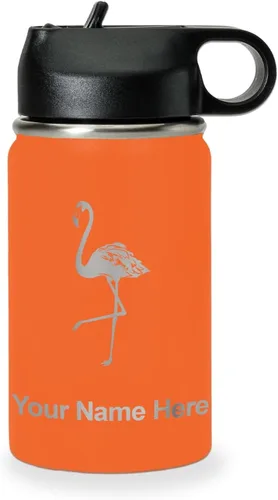 Vista 58 de LaserGram Botella de agua personalizada, flamenco, acero inoxidable de doble pared aislada al vacío con popote superior, regalo grabado