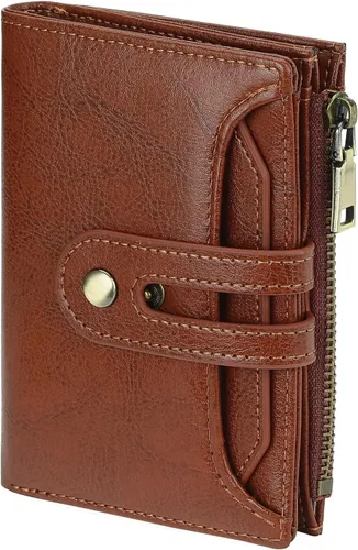Vista 11 de GOIACII - Cartera pequeña para mujer con bloqueo RFID, piel auténtica, compacta, de dos pliegues, con soporte para tarjetas y bolsillo