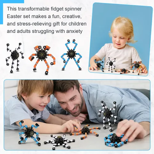 Vista 3 de Jerify Paquete de 40 divertidos juguetes sensoriales para la ansiedad con cadena transformable, robot de dedo de juguete de bricolaje, spinners