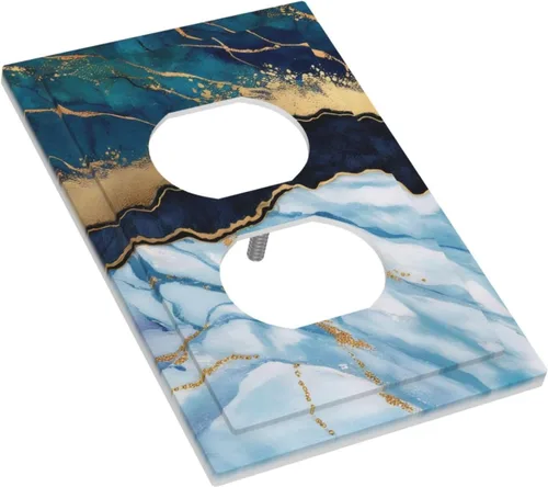 Vista 2 de Abstracto de Lujo Azul Dorado con Brillo de Mármol 1 Gang Cubiertas de Tomacorrientes Dúplex Decorativas Cubiertas de Interruptores de Luz