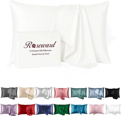 Vista 21 de Fundas de almohada de seda beige con cremallera, fabricadas en Estados Unidos, funda de almohada de seda real para piel propensa al acné