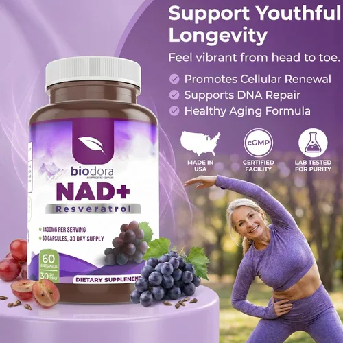 Vista 2 de Resveratrol NAD+ 1400mg Suplemento antioxidante NAD Trans-Resveratrol con NAD Apoya la salud celular, la energía y el antienvejecimiento